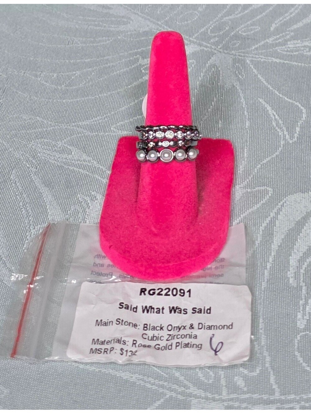 Said What Was Said Stackable Rings with Black Onyx, Diamond, and CZ Size 6